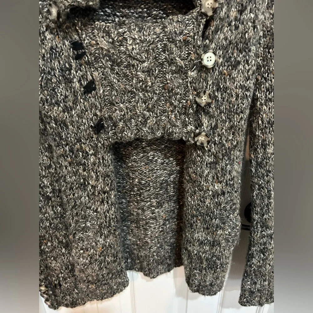 BKE Gray Speckled Button Front Collared Open Cardigan Sweater S - Picture 4 of 5